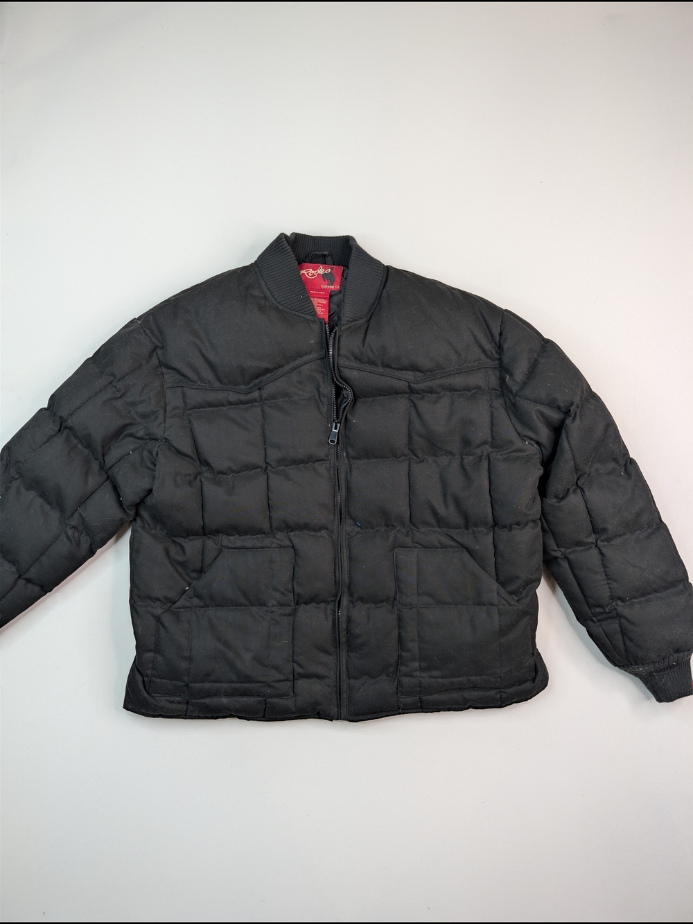 Black Quilted Puffer Jacket with Rib Knit Collar - Unbranded